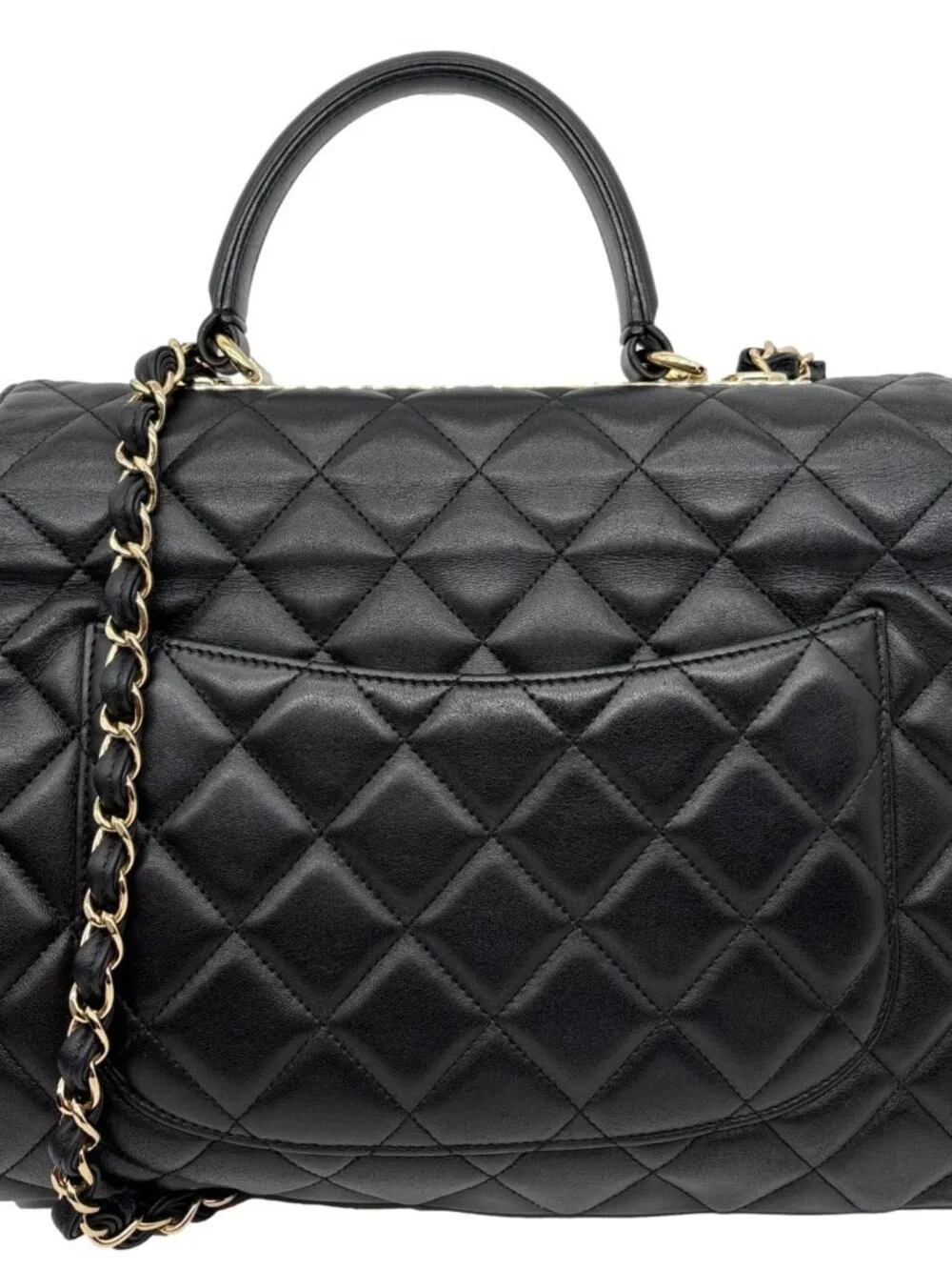 Chanel Trendy CC Top Handle Flap Quilted Leather Shoulder Bag Black